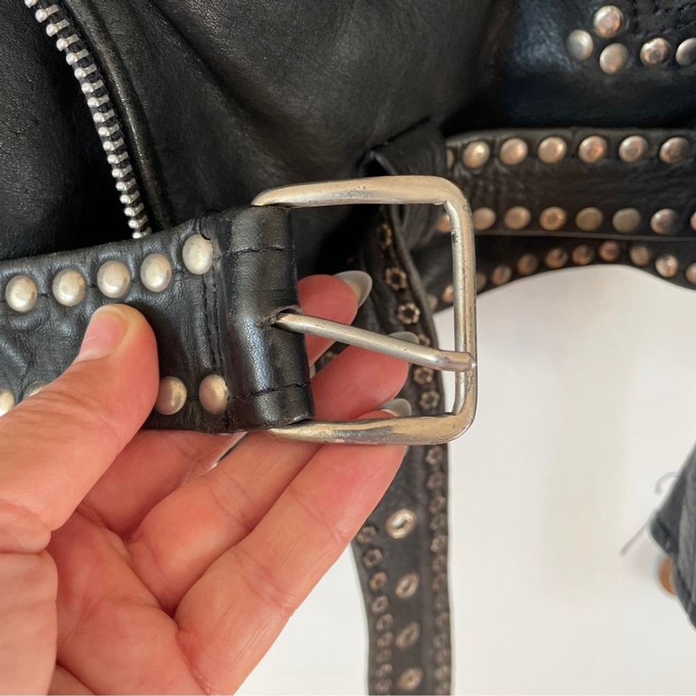 Vintage Nice London Studded black leather motorcycle jacket moto coat M - Picture 8 of 15